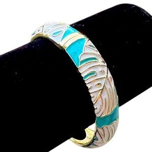 Sequin by Nordstrom Elegant Gold and Turquoise Leaf Print Bangle Bracelet